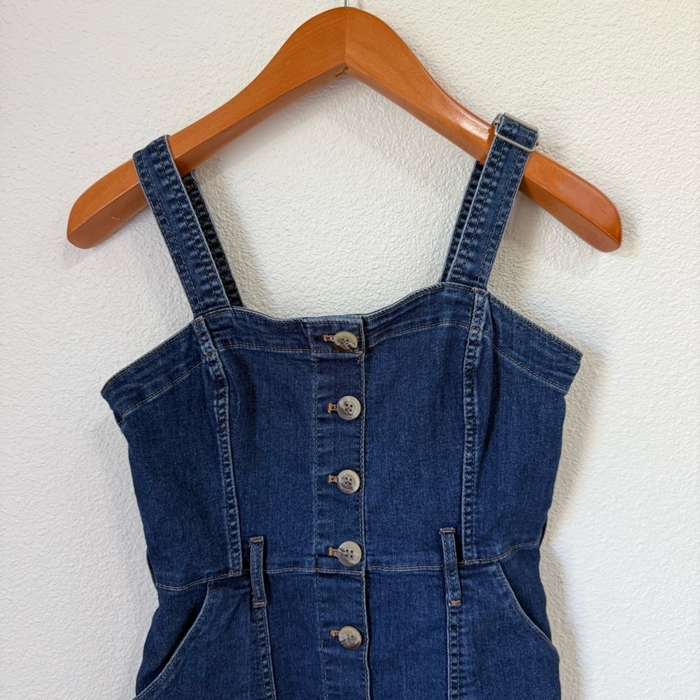 H&M Divided Dark Blue Denim Button Up Mini Dress with Pockets Women’s Size 6 - Picture 3 of 6